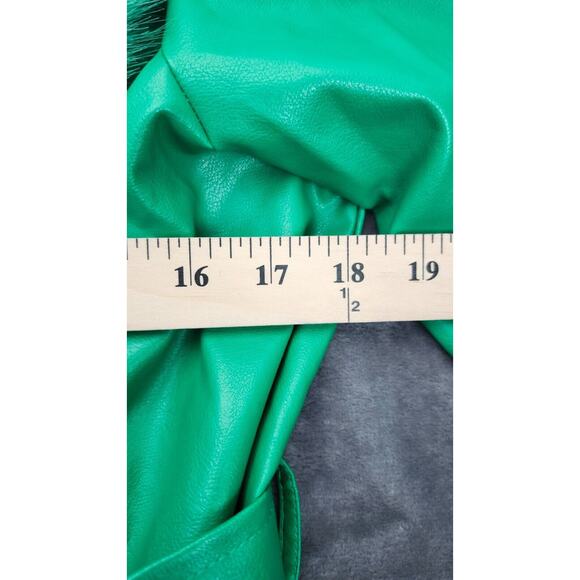 Finesse Bright Green Faux Fur Collar Trim Trench Coat XS S - Picture 3 of 10